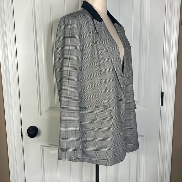 Tall Plaid Velvet Collar Long Modern Blazer Sz 14 - Picture 9 of 13